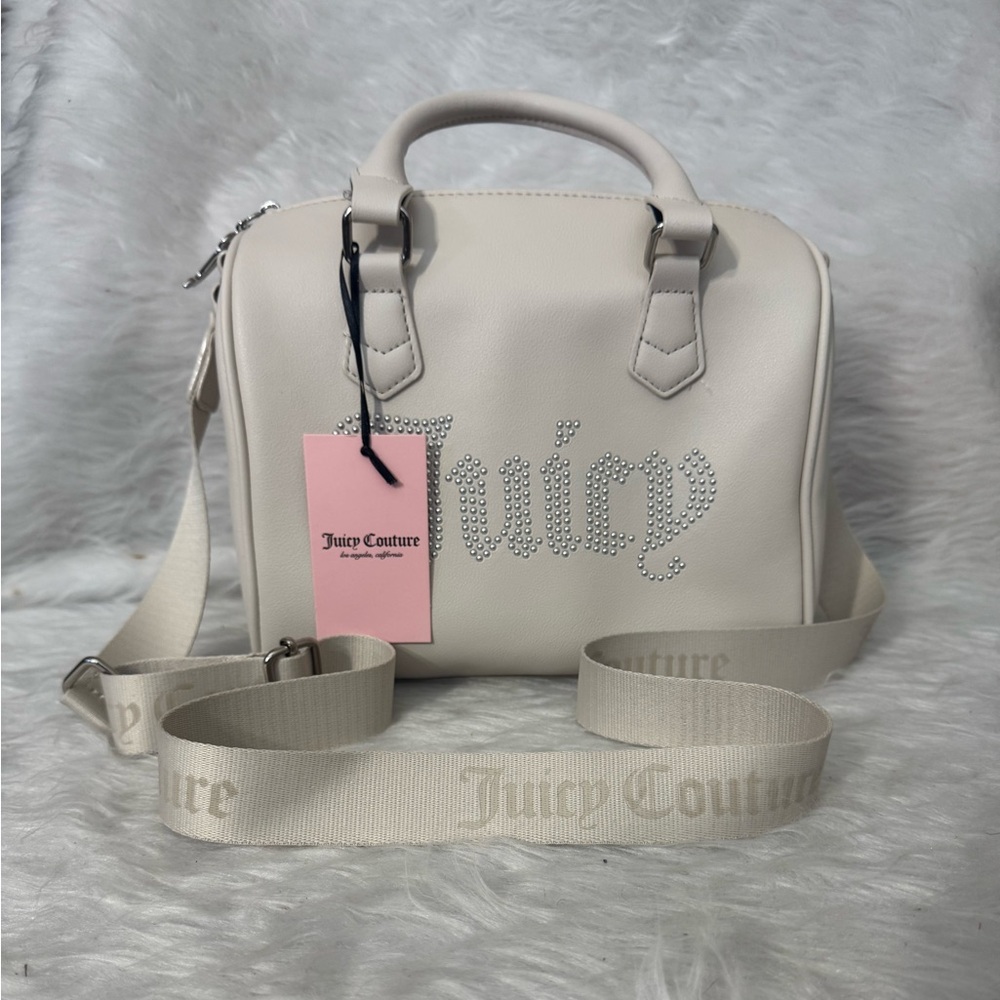 Juicy Couture Ivory Satchel with Embellished Logo